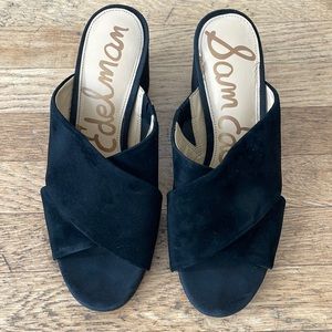 Sam Edelmann black suede mules / heels